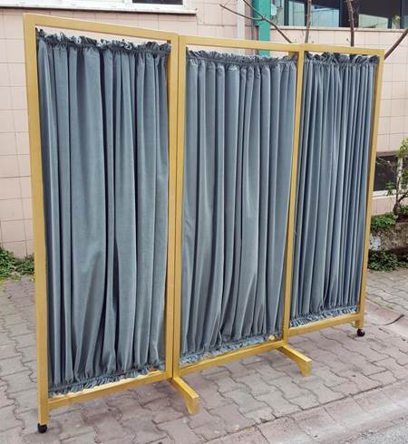Varak renkli süet kumaş 3 kanatlı ahşap paravan