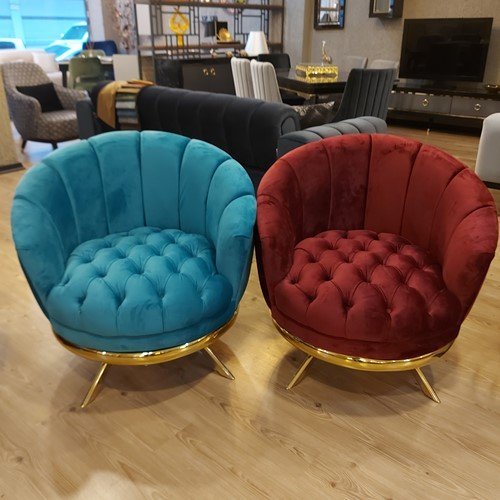 Gold Metal Ayaklı Kapitone Döşeme Estetik Güzellik ve Cilt Bakım Merkezi Papatya İstiridye Berjer Koltuk Modelleri