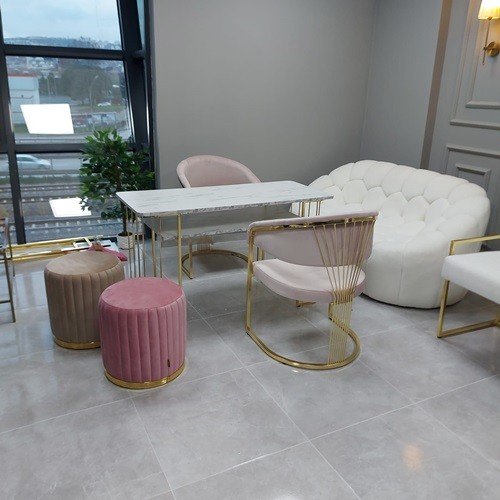 gold metal manikür tırnak çalışma masası takımı ve oturma grubu