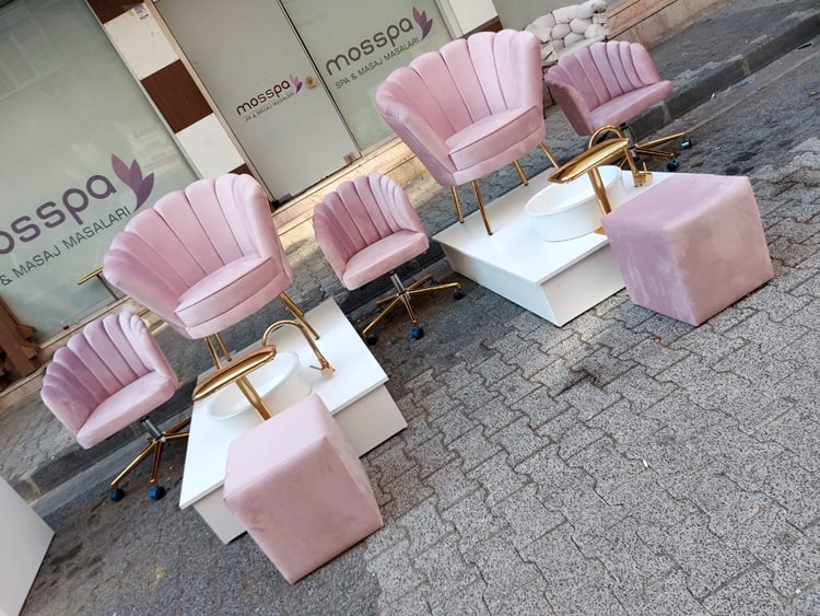 Pembe kumaş gold metal pedikür ve manikür çalışma seti mosspa beauty