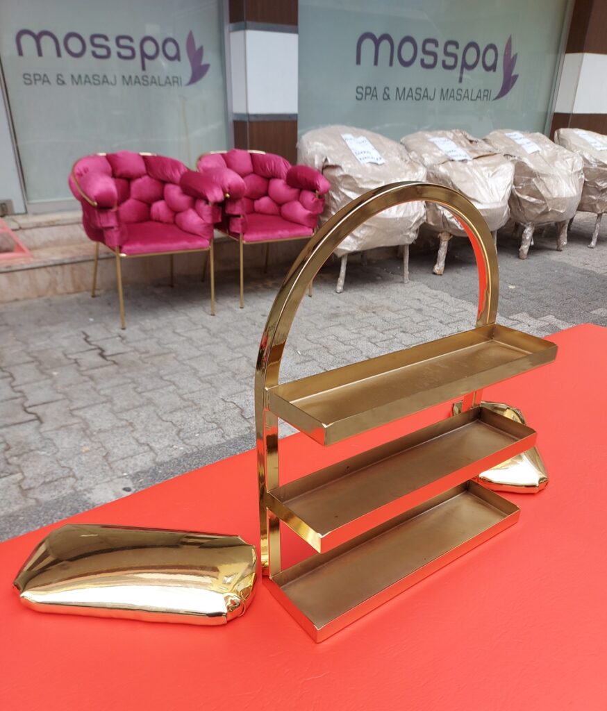 Manikür Masa Üstü Gold ve Pembe Renk Oje Raf Modeli