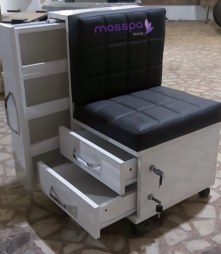 3 Çekmeceli Tekerlekli Oje Manikür Koltuğu / Manikür Arabası
