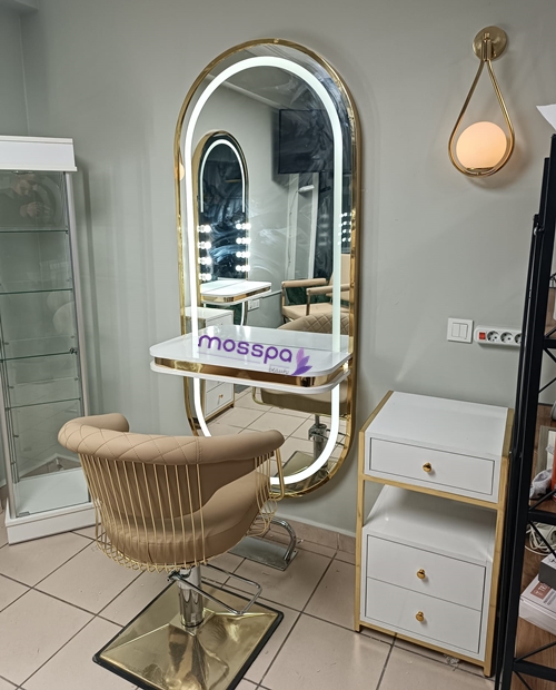 Gold/Silver Salon furniture barbershop special mirror with LED lights hairdressing mirrors