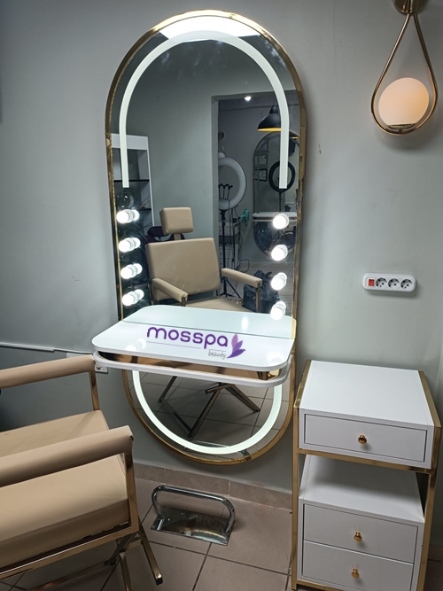 Gold/Silver Salon furniture barbershop special mirror with LED lights hairdressing mirror