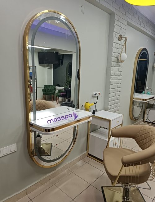 Gold/Silver Salon furniture barbershop special mirror with LED lights hairdressing mirrors