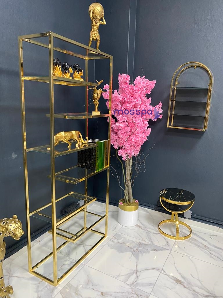 Güzellik Merkezi Gold Kaplama Cam Raf Kozmetik Malzeme Rafı